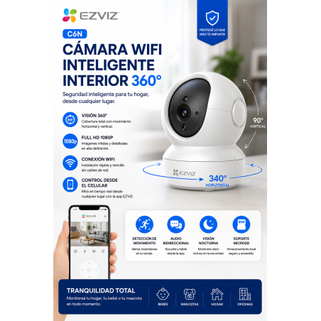 Camara Wifi Ezviz 360 Interior Vision Nocturna Full Hd - C6N