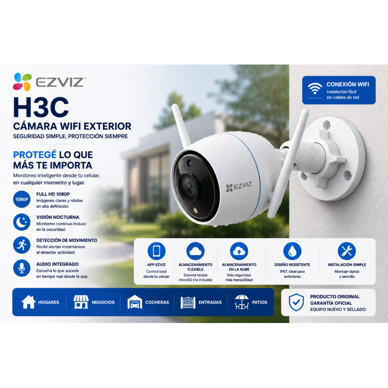 Camara Wifi Exterior Ezviz Full Hd Vision Nocturna - H3C