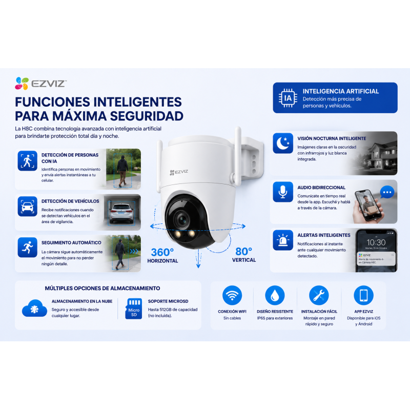 Camara Wifi Exterior Ezviz 360 Vision Nocturna App - H8C