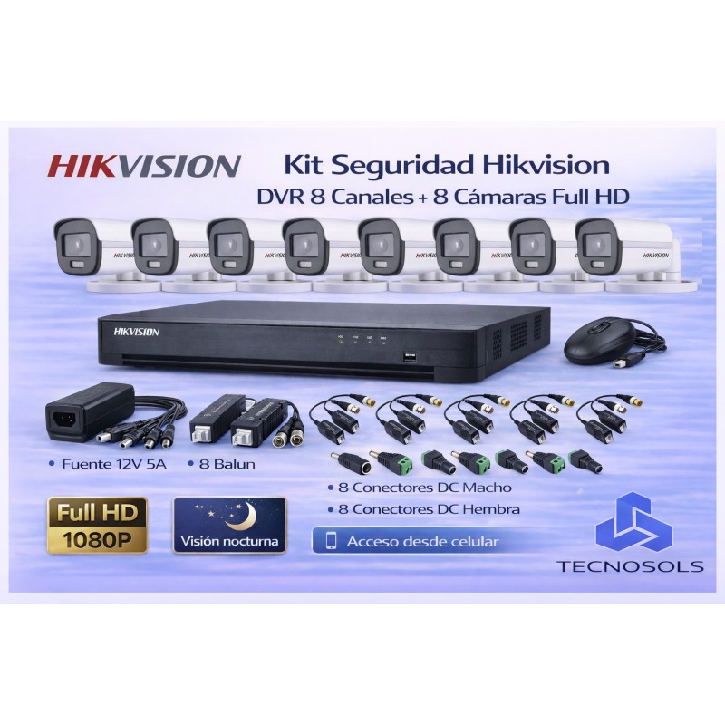 Kit Seguridad Hikvision Dvr 8 Ch + 8 Cámaras Full Hd Ext