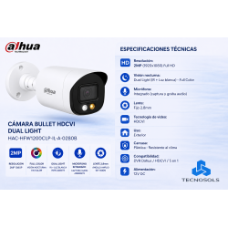 Camara Exterior Dahua 1080p Con Microfono Dual Light HFW1200CLP-IL-A