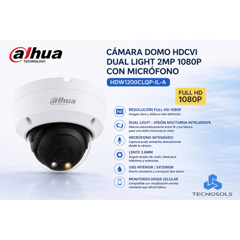 Camara Domo Dahua 2mp Dual Light Audio Full Color HDW1200CLQP-IL-A