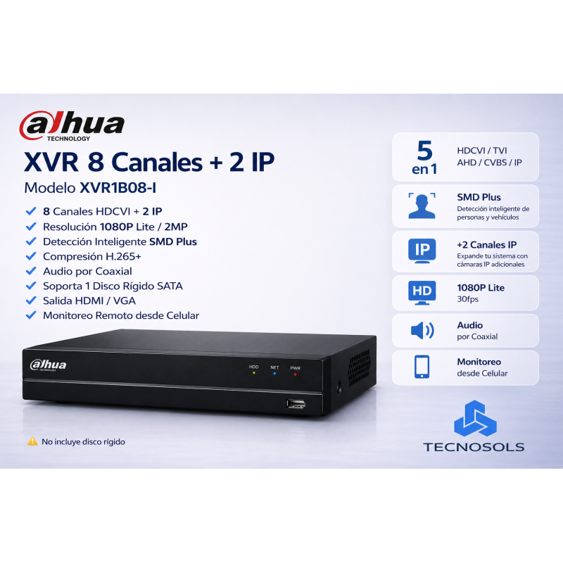 Dvr Dahua 8 Canales Xvr + 2 Ip